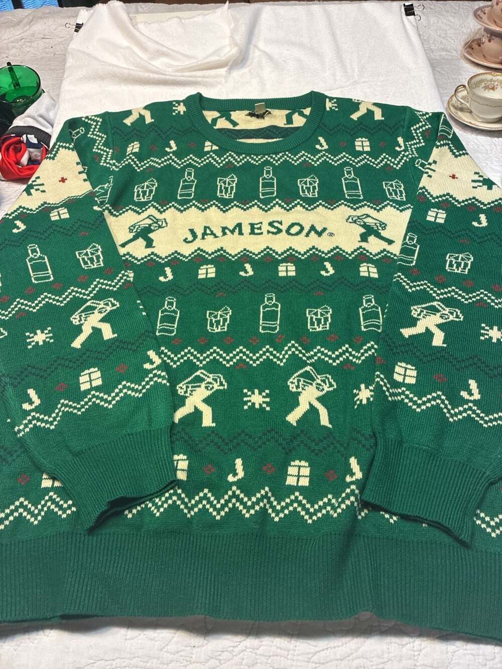 Jameson Irish Whiskey Green Fair Isle Holiday Christmas Sweater
